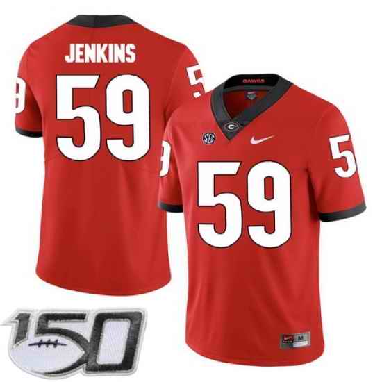 Georgia Bulldogs 59 Jordan Jenkins Red College Football stitched 150th Anniversary Patch jersey (1)